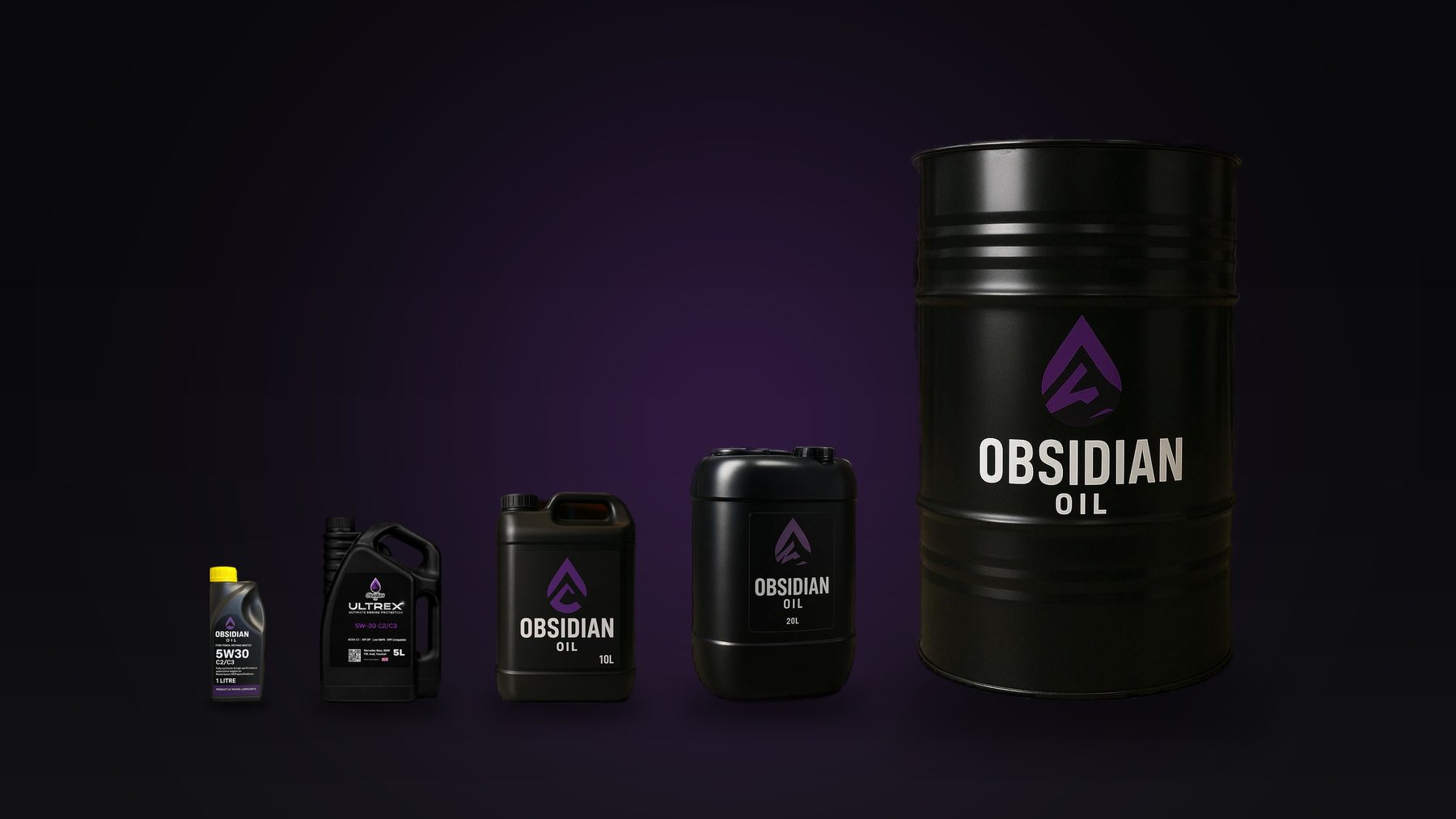 The Obsidian Oil range from one litre to 200 litres